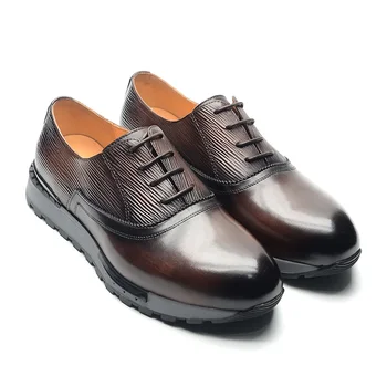 Модные мужские оксфордские кроссовки из натуральной кожи в парижском стиле, размеры от 38 до 46, черные коричневые спортивные повседневные вечерние туфли Homme