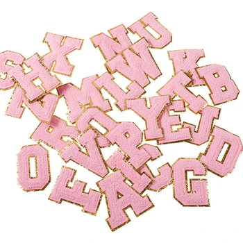 Розовые буквы алфавита, расшитое блестками полотенце, нашивки из синели для одежды, сумки, жакет, аксессуары для утюга, аппликация