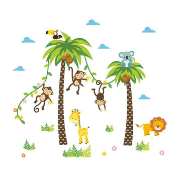 Наклейка на стену с обезьяньим деревом, обои, забавная наклейка с животными, ПВХ наклейка на стену для детской спальни, гостиной