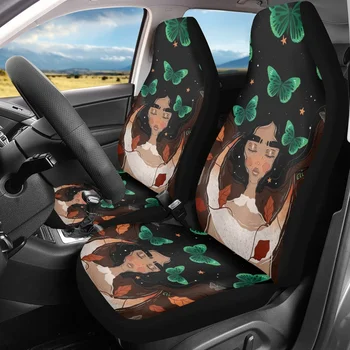 Женские чехлы с зеленой бабочкой в дизайне Универсальные чехлы для передних сидений автомобиля Комплект из 2 предметов интерьера автомобиля Легко моется для женщин