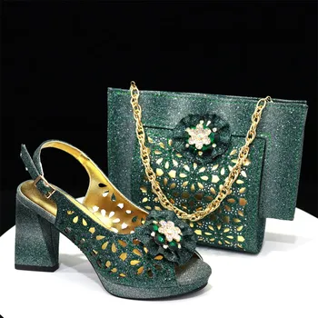 Модный итальянский комплект обуви и сумок в тон для вечеринки, женская обувь с сумкой, украшенной стразами, Комплекты обуви и сумок