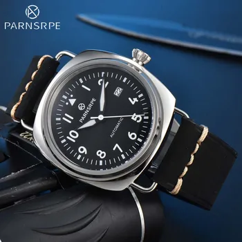 Мужские винтажные классические наручные часы PARNSRPE 45 мм, механические часы Pilot, японский механизм NH35a, мужские черные часы