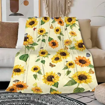 Фланелевое одеяло с подсолнухом для детей, девочек, женщин, подарок, кровать для пикника, диван, кресло, применимо Всесезонное одеяло с бабочкой
