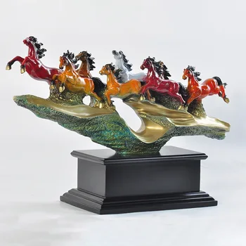 Украшение в виде медной восьмерки лошадей Eight Jun Xiongfeng Высококачественная деревянная основа Для украшения настольных витрин для дома и офиса