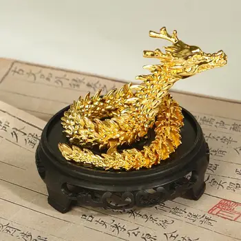Статуя китайского дракона, Статуэтка из смолы, Сверкающая статуэтка китайского дракона, Яркая цветная Гибкая скульптура для украшения рабочего стола