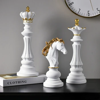 Международные шахматы Декоративные украшения из смолы Для домашнего интерьера, Статуэтки для офиса, Статуэтки короля, королевы, рыцаря, Коллекционные предметы