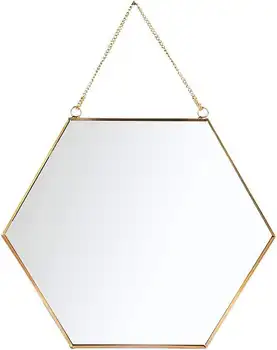 Подвесное Настенное Шестиугольное Зеркало Декор Золотое Геометрическое Зеркало с Цепочкой для Ванной Комнаты Спальни Гостиной 9,4 