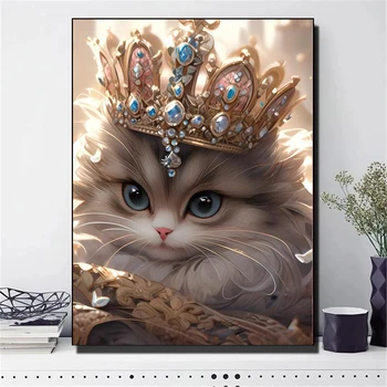 5d Diy Алмазная живопись Королева Кошек Полная Круглая Алмазная мозаика Вышивка Милое мультяшное Изображение животного из стразов Декор YG4526
