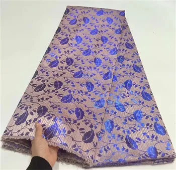 Фиолетовая парчовая ткань, Жаккардовая Дамасская ткань для женщин, Кружевное платье с цветочной позолотой в Нигерийском стиле, Ткань Brocard, 5 ярдов DJB42