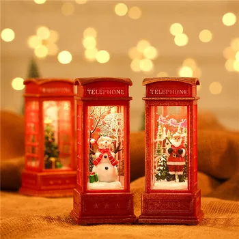 Рождественское украшение, настольное украшение, светящаяся телефонная будка со снежными шариками, вращающимися водяными блестками для домашнего праздника