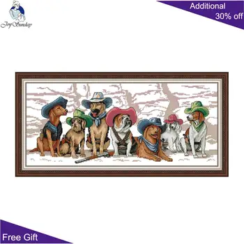 Joy Sunday Hound Family набор для вышивания крестиком на холсте с принтом DA862 Home Decor Набор для вышивания животных-собак крестиком
