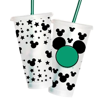 Виниловая НАКЛЕЙКА с головой Микки Мауса для Starbucks Full Wrap Cup 24 унции декора Magic Mouse Decals Забавные креативные съемные наклейки
