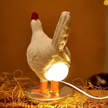 2023 Новый USB Курица Настольная Лампа Перезаряжаемая Смола Цыпленок, Откладывающий Яйца Статуя Лампа Забавные Художественные Поделки Праздничные Подарки Для Гостиной
