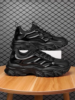 Спортивные мужские кроссовки на массивном каблуке, черные кроссовки на шнуровке спереди.
