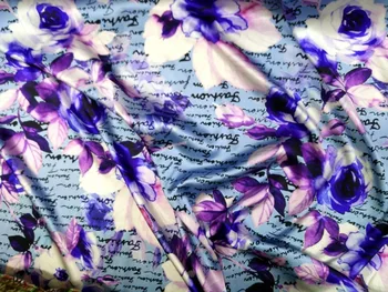 Английский буквенный принт Super Have Blue Flowers Натуральная 97% чистая шелковая ткань Материал для пошива платья Лоскутная ткань Текстильная ткань Tissu