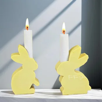 Плоский Кролик-Подсвечник Силиконовая форма DIY Ручной Работы Кролик-Подсвечник Кронштейн Гипсовая форма Креативный Пасхальный Подарок для украшения дома