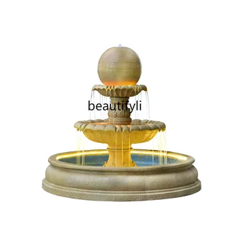 Украшение шарового фонтана в европейском стиле, сферический пол в помещении, пруд с рыбками, пейзаж, Украшение внутреннего двора