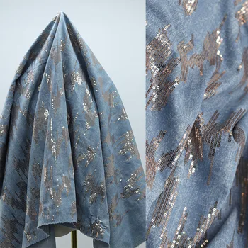 Расшитая блестками хлопчатобумажная джинсовая ткань для стирки Летнего платья Юбки пальто Женской одежды DIY Fashion 100x150 см