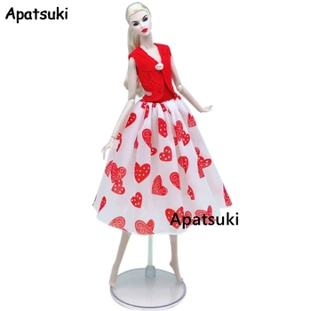 Модный комплект кукольной одежды для куклы Барби, красная рубашка и юбка миди с сердечками, вечернее платье 1/6, аксессуары для кукол, детские игрушки