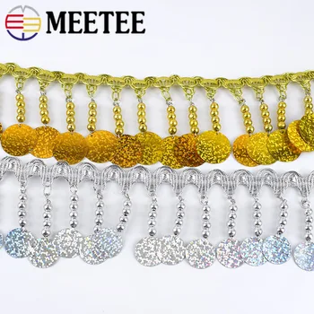 Meetee 2 метра 70 мм, кружевная лента с кисточками и пайетками, золотисто-серебряная лента для выступлений на сцене для латиноамериканских танцев, аксессуары для одежды TF204