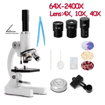 64X-2400X Монокулярный оптический микроскоп Для детей начальной школы, Научный Экспериментальный биологический микроскоп, Цифровой микроскоп