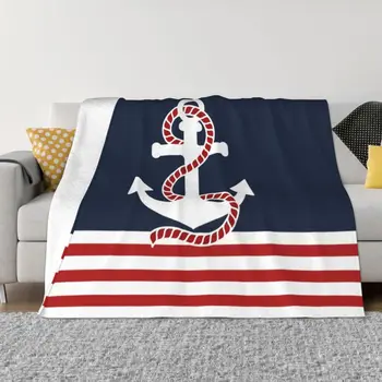 Одеяла в морскую полоску и с красным якорем, удобные мягкие фланелевые пледы Sprint Sailing Sailor для дивана-кровати в офисе