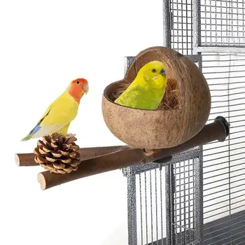 Птичья клетка-гнездо из натуральной скорлупы кокоса, Птичье гнездо, убежище для птиц и гнездышко для попугаев, удобная скворечница для попугайчиков Для влюбленных птиц