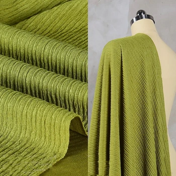 Желто-зеленая Плиссированная Текстурная ткань, эластичная драпировка, Весенне-летнее пальто, юбка, ткань по метру для шитья, материал для поделок