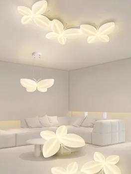 Потолочный светильник в скандинавском креативном стиле с бабочкой в спальне, гостиная в кремовом стиле, Светильники для защиты глаз, Декор детской комнаты для девочек, Освещение