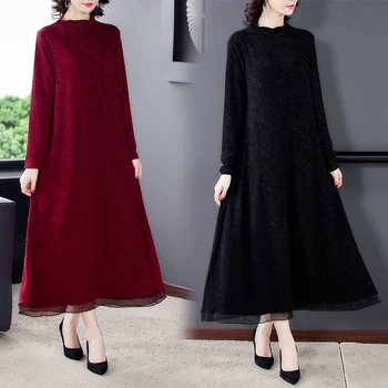 2023, однотонное винтажное элегантное платье Макси, Весна-осень, повседневное Черное Миди, вечерние Платья, облегающие Платья для выпускного вечера с длинным рукавом