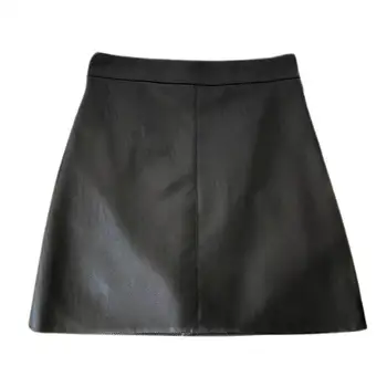 Женская юбка Мини-юбка трапециевидной формы из искусственной кожи с высокой талией и двухслойной подкладкой для женщин, приталенная, мягкая, гладкая, защищающая от воздействия
