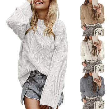 2023 Осенне-Зимний Новый свитер, Однотонный вязаный свитер с круглым вырезом и длинным рукавом, женские пуловеры