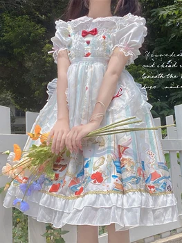 Anbenser Винтажное платье принцессы Лолиты для чаепития Kawaii в японском стиле с принтом милой девушки, мягкое платье на бретельках для девочек