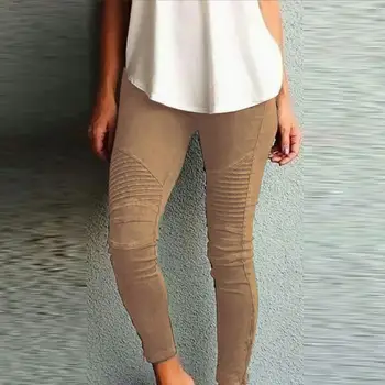 Однотонные модные женские узкие брюки с эластичным поясом, брюки-карандаш