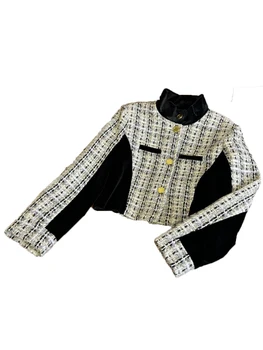 Бархатная куртка сращивания короткая версия версии casual fashion 2024 осень новая 1104