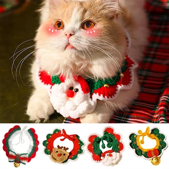 Новогодний ошейник для домашних животных, чехол для шеи Санта-Клауса, Милое Рождественское украшение, ошейник, шарф для собаки, шейный ремень, колокольчик с бантом, ошейник для домашних животных