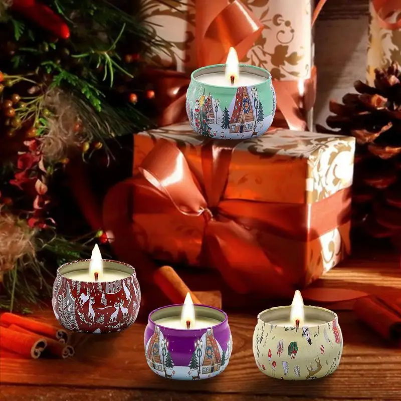 Набор ароматических свечей, 4 шт., Набор рождественских маленьких свечей, Подарочный набор ароматических свечей, Ароматическая свеча с долговечным декоративным дизайном