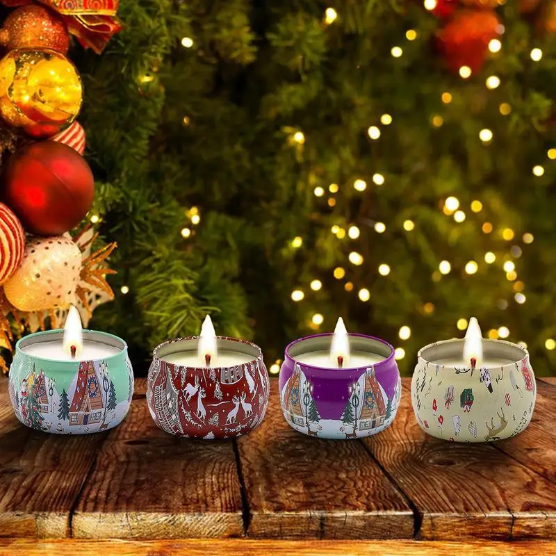 Набор ароматических свечей, 4 шт., Набор рождественских маленьких свечей, Подарочный набор ароматических свечей, Ароматическая свеча с долговечным декоративным дизайном