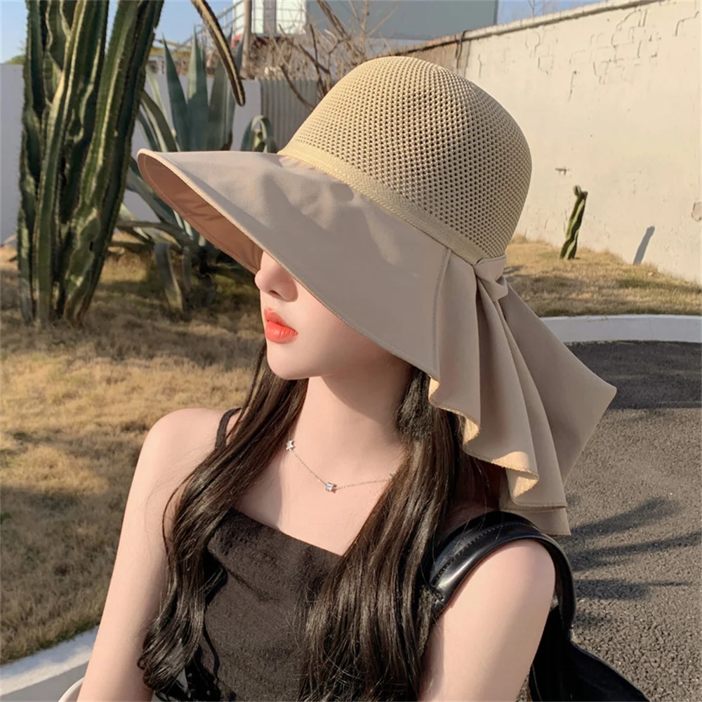 Летняя Шляпа Женская Туристическая Защита От Солнца на Открытом Воздухе и Шляпа-Козырек Корейская Сетчатая Дышащая Шаль Шляпа Защита Лица Солнцезащитная Шляпа