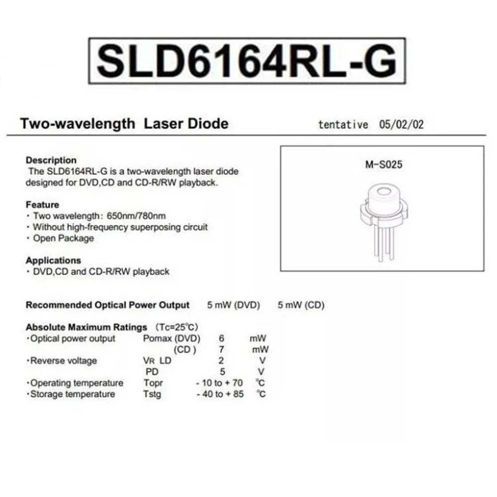 SLD6164RL-G лазерный диод с двойной длиной волны 5 МВт 5,6 мм 780/650 Нм для SONY