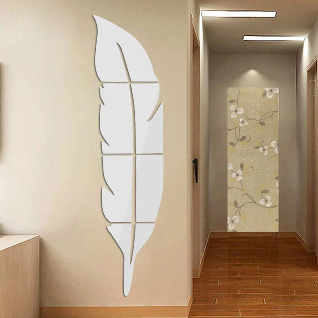 Наклейка на стену Зеркальное приклеивание 3D Акриловая водонепроницаемая наклейка с пером на стену для домашнего декора S Слева Черный