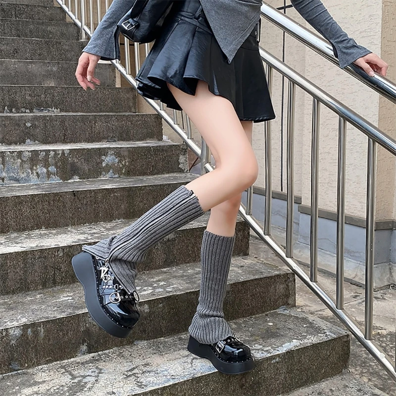 Длинные гетры для женщин, модные трикотажные гетры в стиле Лолиты до колена, свободные носки