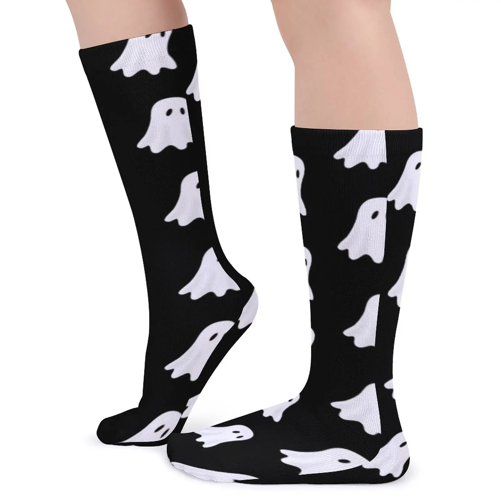 Забавные носки с принтом на Хэллоуин, белые забавные чулки с привидениями, осенние нескользящие женские носки, дышащие носки для скалолазания с рисунком