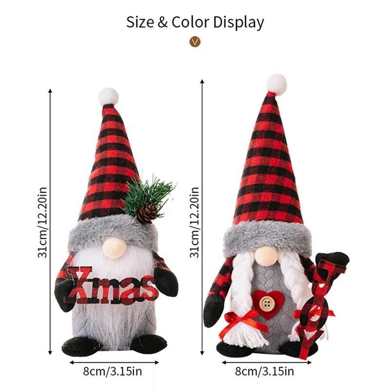 Рождественские украшения, Фигурка рождественской шляпы в клетку, красно-черный клетчатый алфавит, Стоящий гном