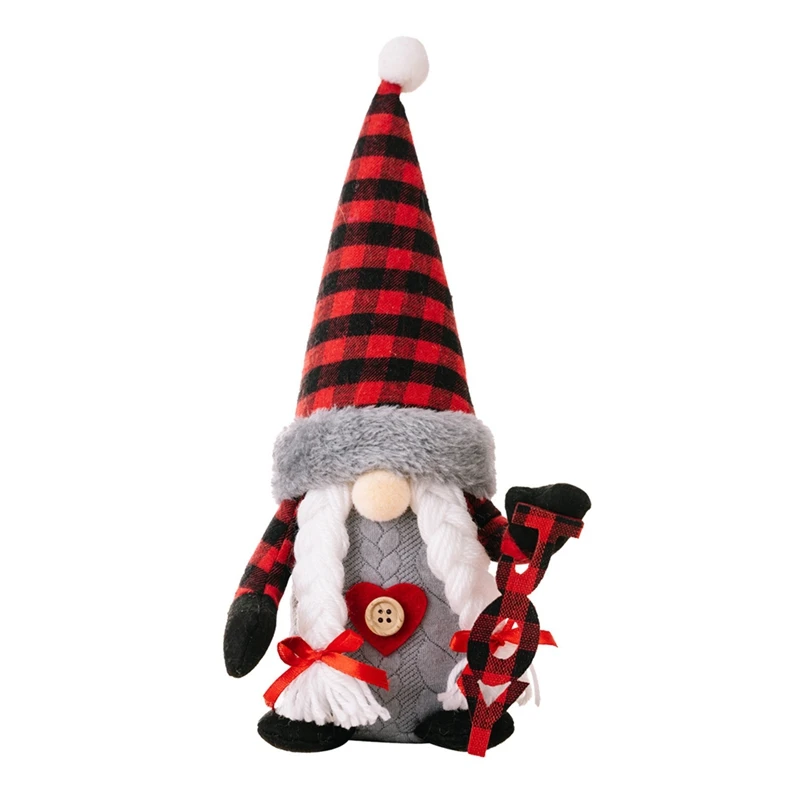 Рождественские украшения, Фигурка рождественской шляпы в клетку, красно-черный клетчатый алфавит, Стоящий гном
