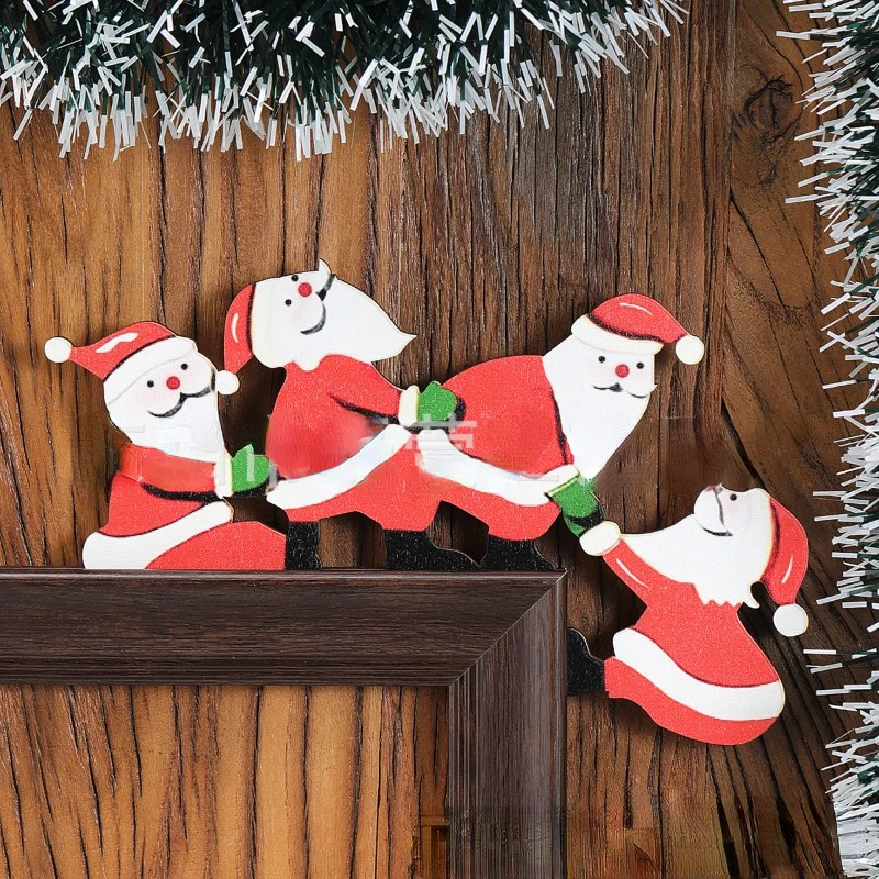 Рождественские украшения дверной коробки Санта Клаус Рождественские поделки из дерева в виде Лося Наклейка на стену Украшения дверной коробки Украшение стен