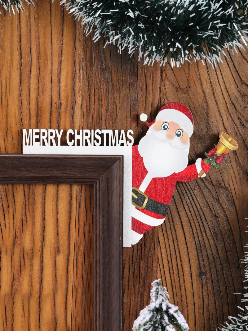 Рождественские украшения дверной коробки Санта Клаус Рождественские поделки из дерева в виде Лося Наклейка на стену Украшения дверной коробки Украшение стен