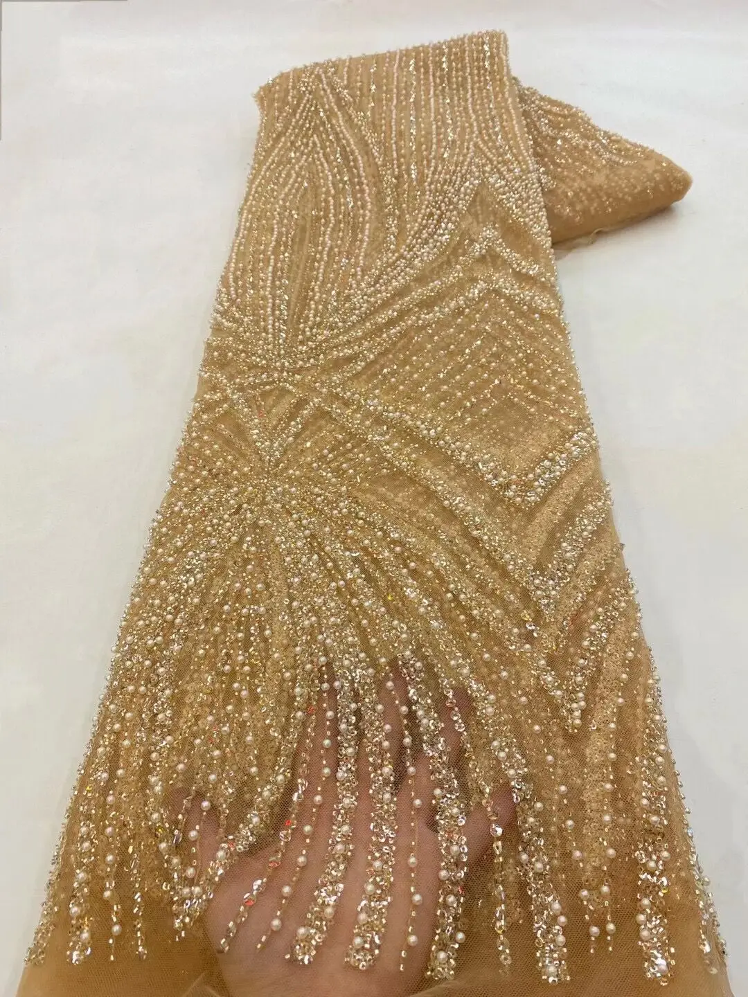Вышитая африканскими бусинами Кружевная ткань SYJ-13028815 Французский тюль Кружевная ткань для новобрачных Нигерийская Кружевная свадьба