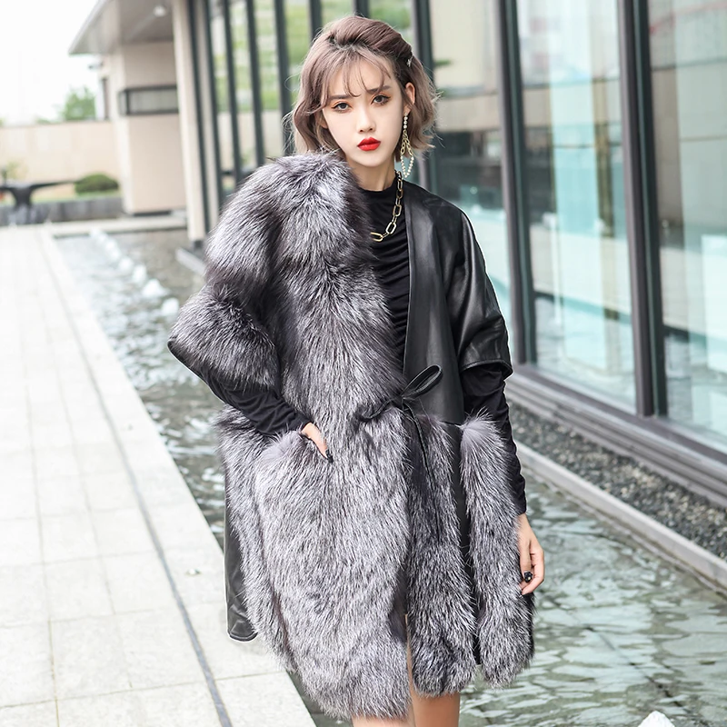 2023 Модная женская уличная одежда свободного размера, женская накидка из натурального меха лисы, пальто оптом YF03