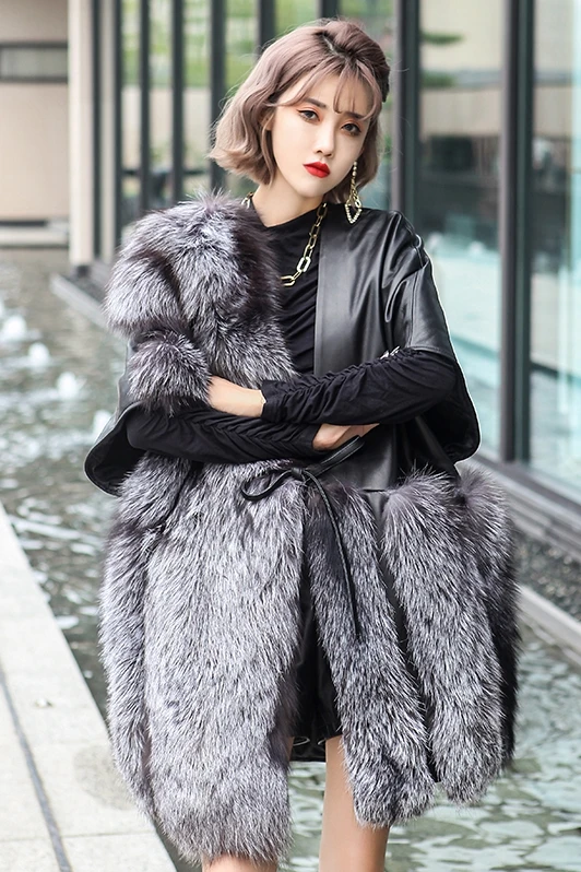 2023 Модная женская уличная одежда свободного размера, женская накидка из натурального меха лисы, пальто оптом YF03